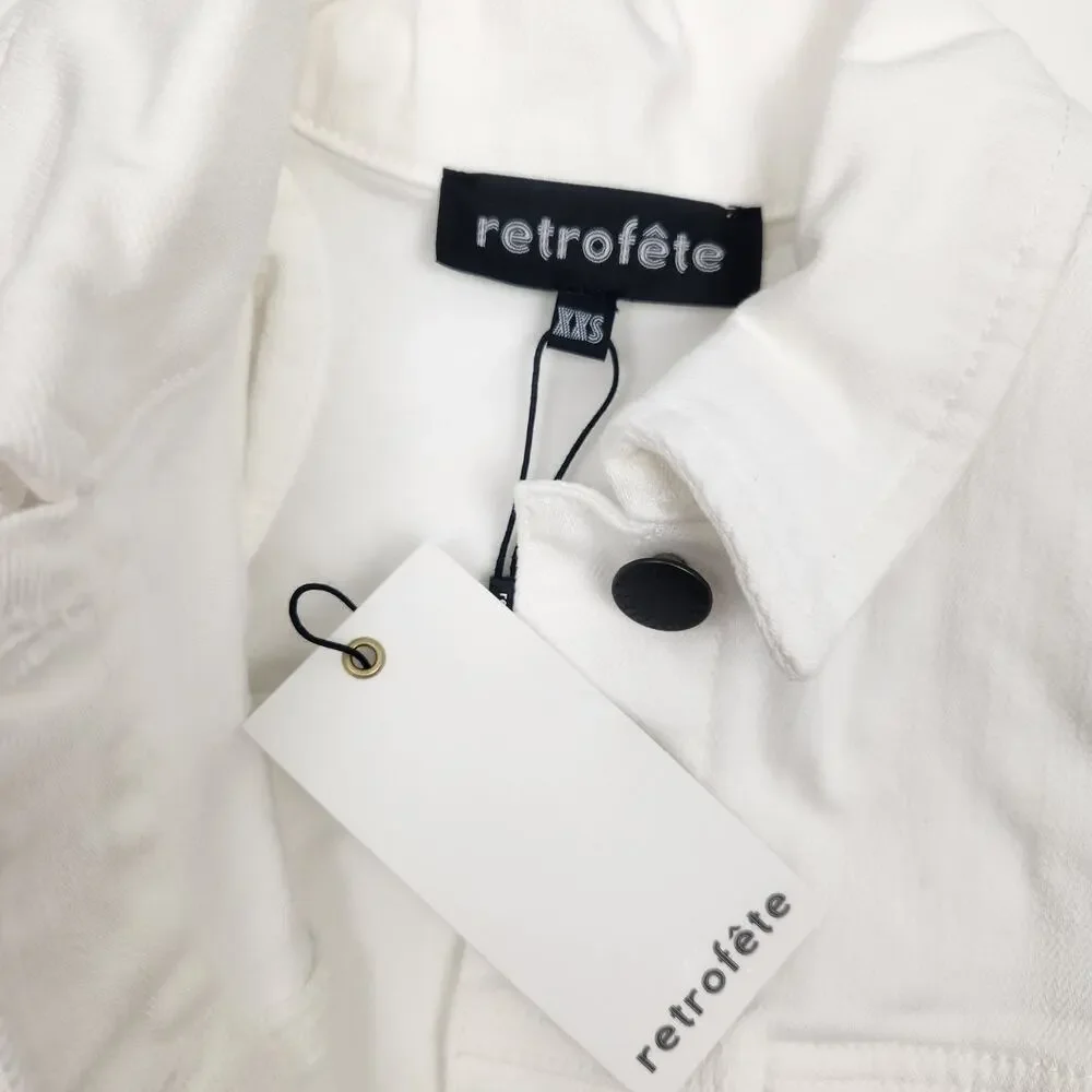 Retrofete Ada Denim Jacket White Puff Sleeve Size XXS NWT